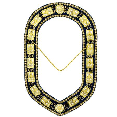 Past Master Blue Lodge Chain Collar with Gold Rhinestones