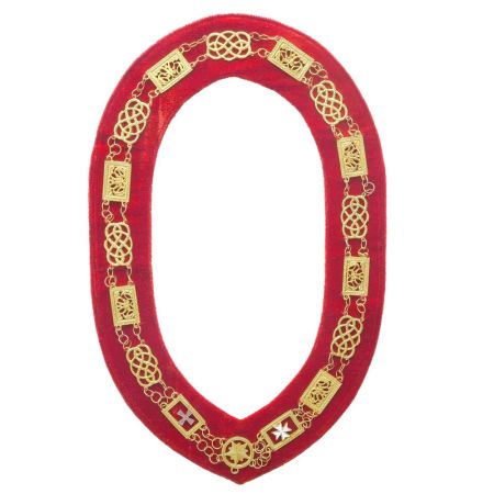 Gold With Red Velvet Order Of Malta Chain Collar